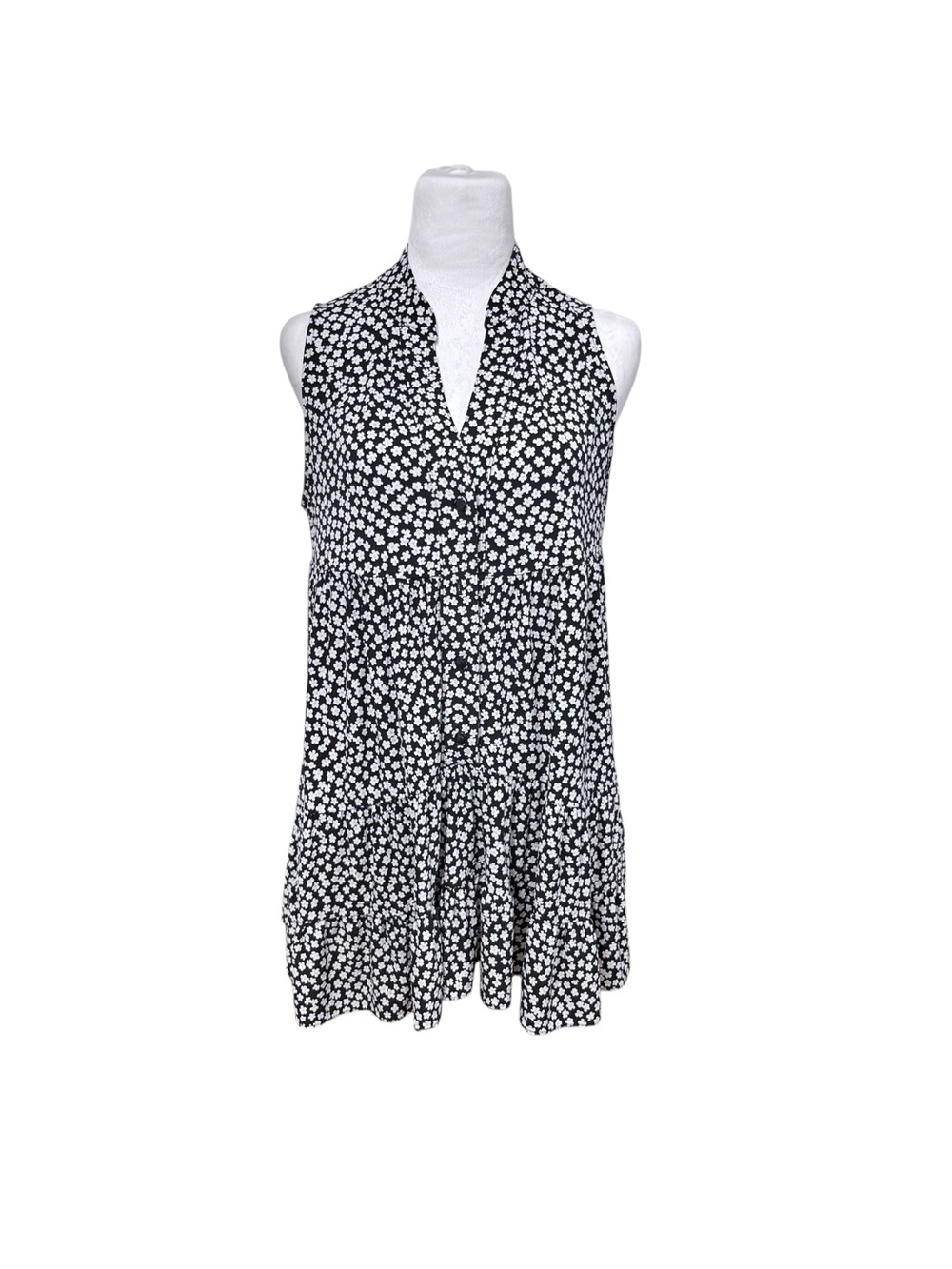 Frank Lyman Design Black & White Floral V-Neck Tunic / Mini Dress Sz 8